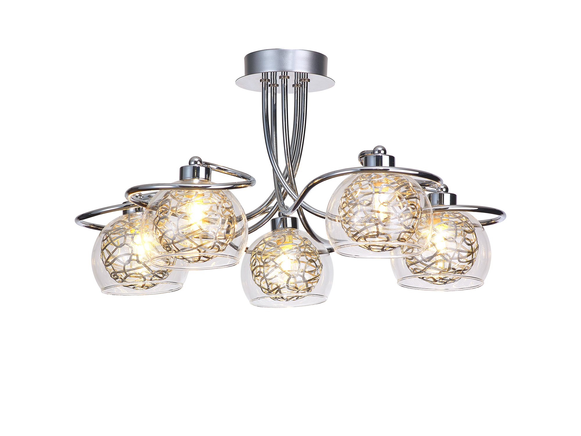 D0836  Talia Glass Semi Ceiling 5 Light Polished Chrome